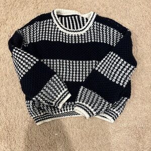 Navy and White Striped Women's Sweater